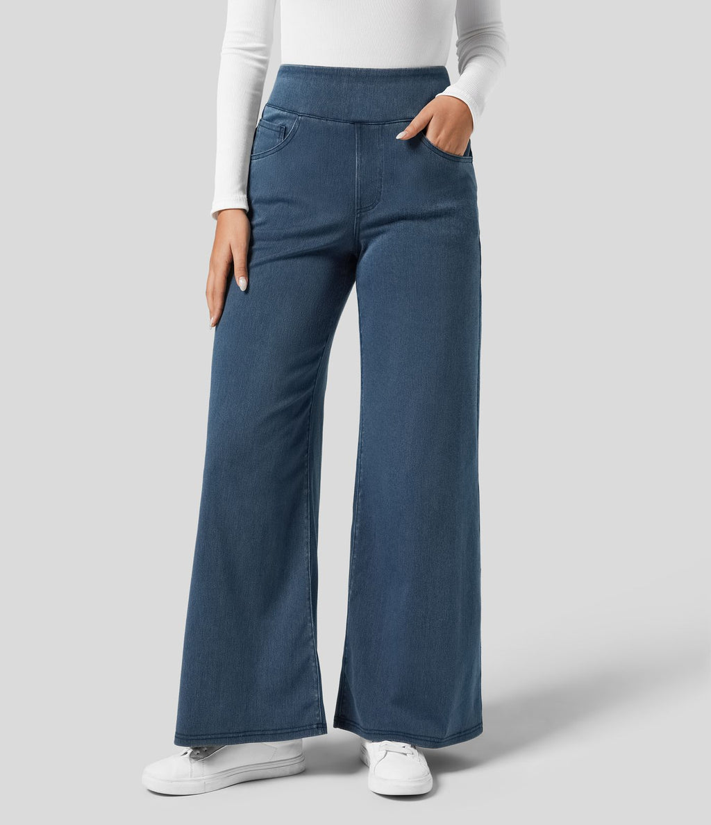 Halara Flex™ Jean Large Travail à Taille Haute Poches Multiples et Tricot Extensible