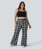 Pantalon Large Casual Taille Haute Carreaux Grande Taille