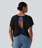 T-shirt décontracté col rond manches courtes chauve-souris