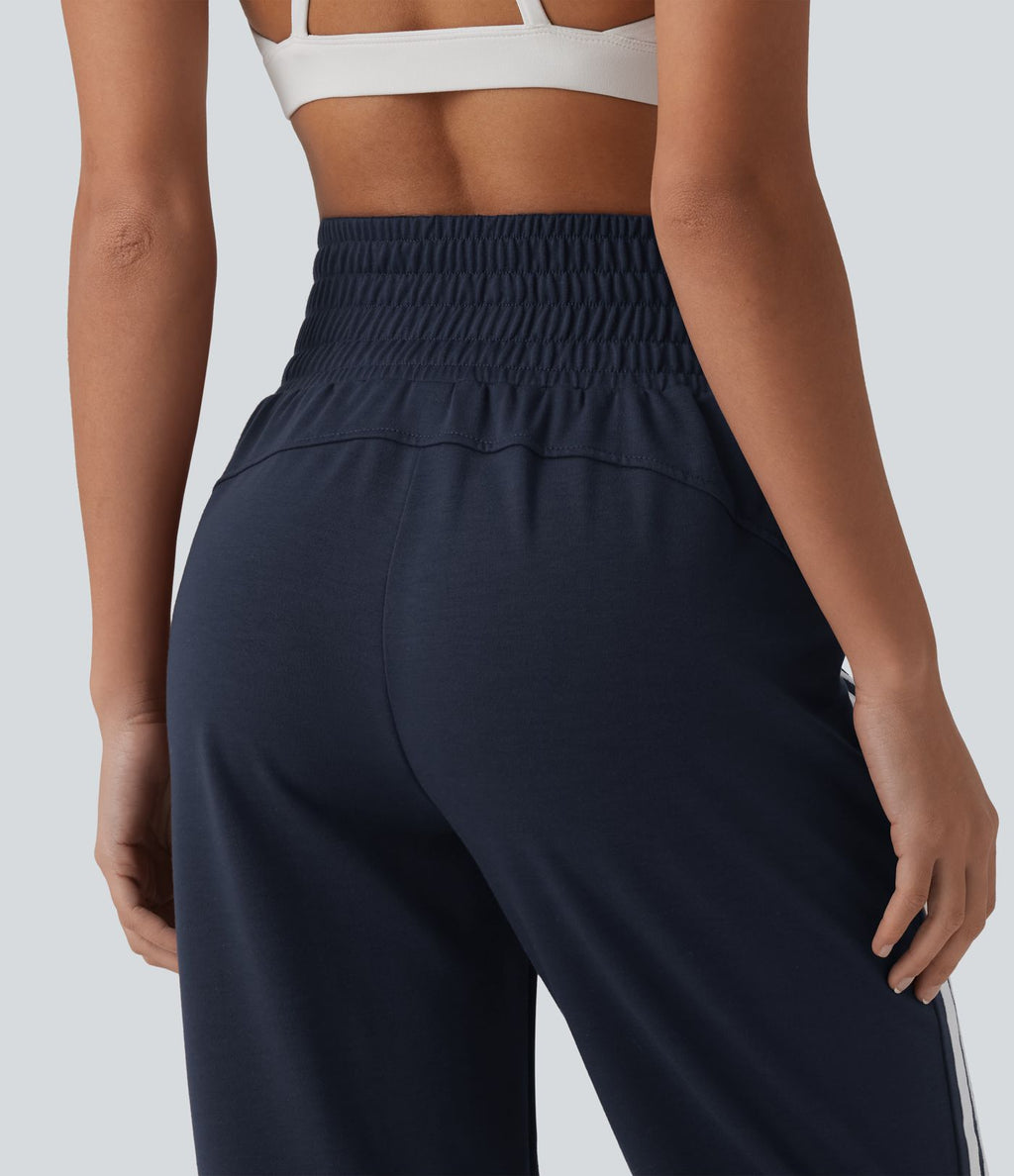 Jogging casual capri à rayures taille haute avec cordon de serrage et poches