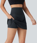 Mini-jupe de golf 2 en 1 à rayures, taille ultra haute, effet ventre plat, ourlet arrondi et poches