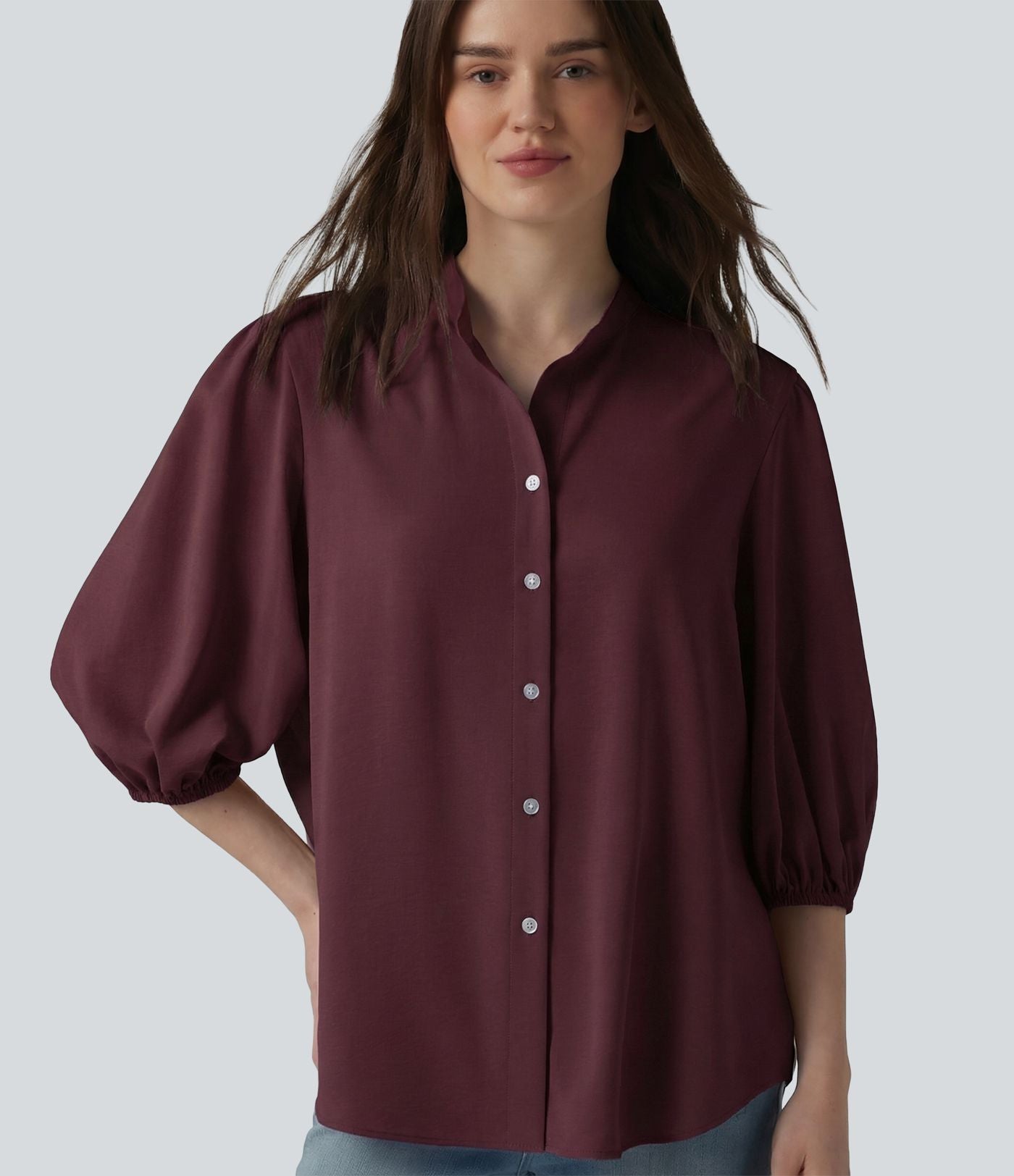 Chemise décontractée manches 3/4 bouffantes