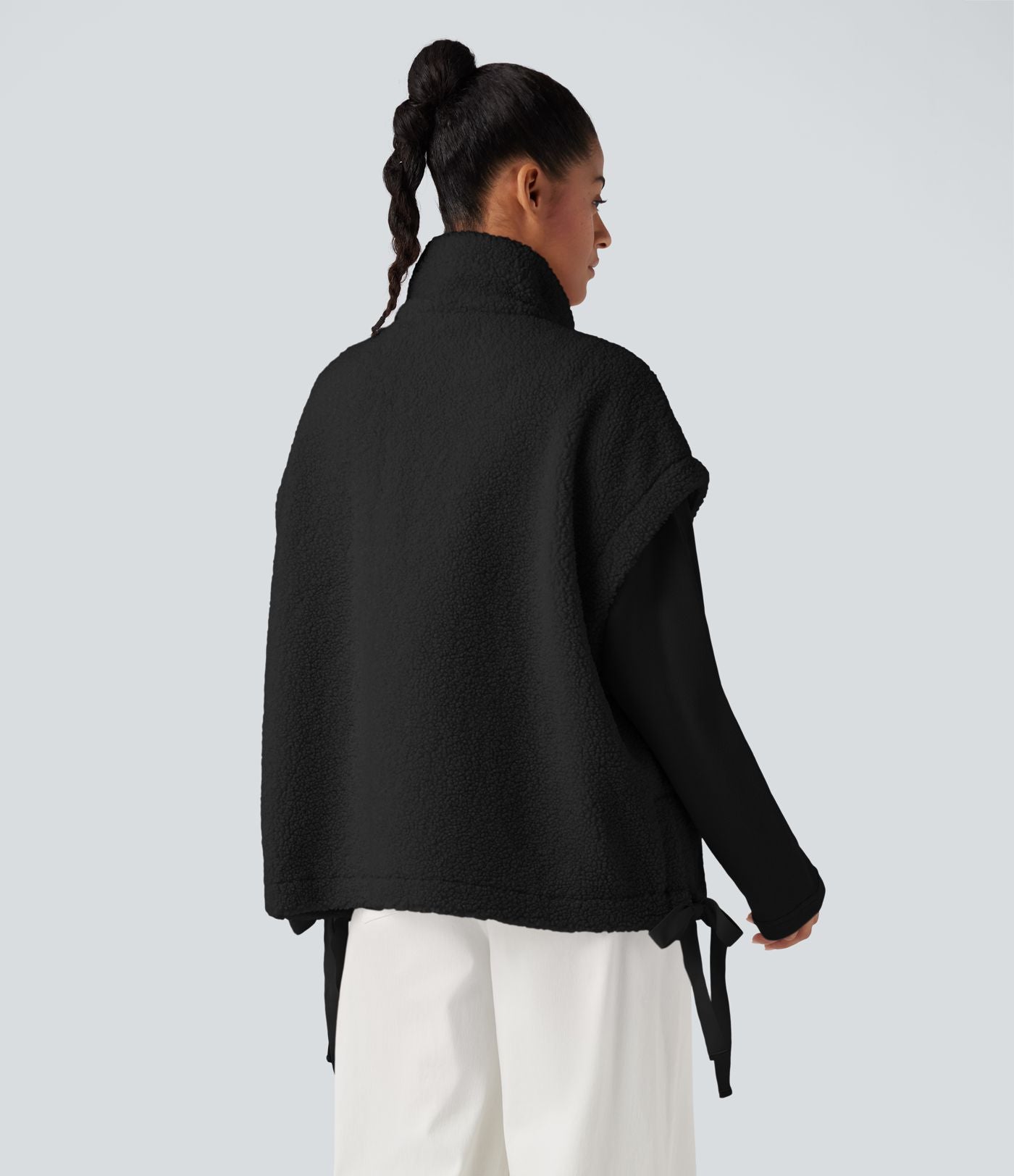 Veste Sherpa 2-en-1 col montant avec nœud et poches