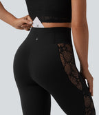 Legging de yoga corsaire SoftlyZero™ taille haute croisé dentelle contrastante avec poche - UPF50+