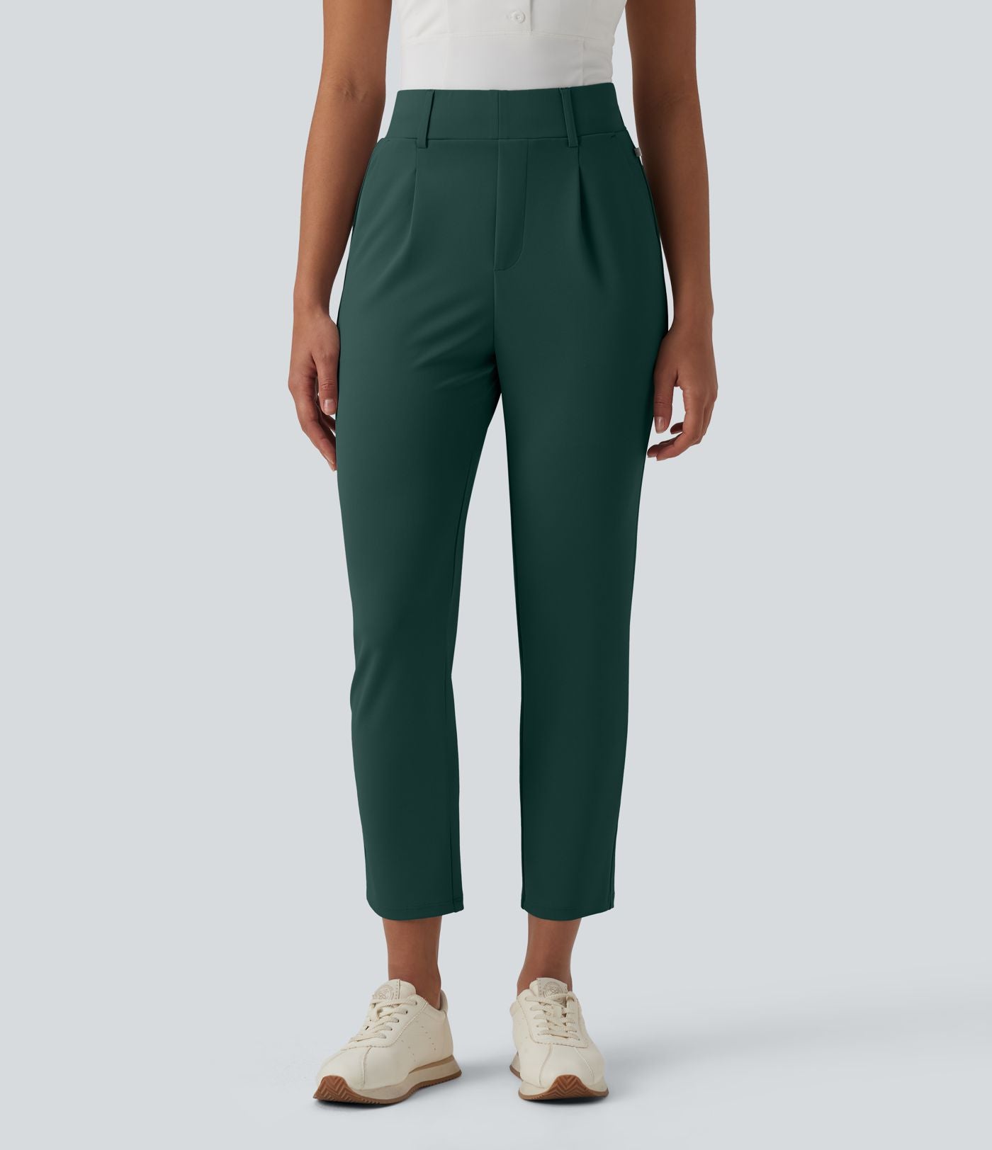 Pantalon de golf fuselé crêpe taille haute avec poches