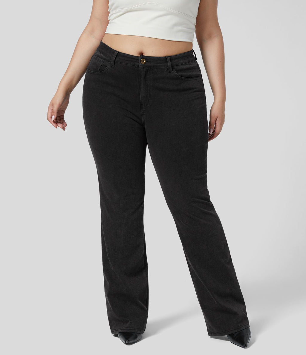 Halara Flex™ Mid Rise Button Pockets Stretchy Knit Casual Slight Flare Plus Size Jeans