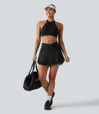 Jupe de golf mini 2-en-1 SoftlyZero™ Airy taille haute croisée à effet frais InstantCool avec ourlet en dentelle et poches, protection solaire UPF50+