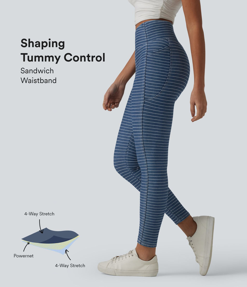 Jegging 7/8 rayé taille haute Halara Flex™ avec poches et effet ventre plat
