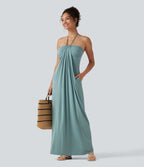 Robe longue dos nu à nouer avec soutien-gorge intégré et poches