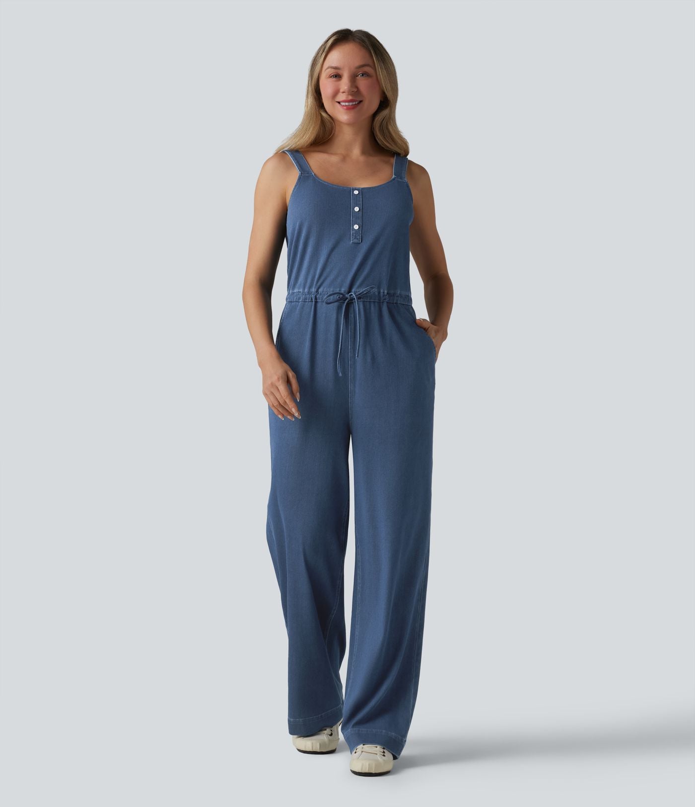Halara Flex™ Combinaison casual en denim coupe droite cordon de serrage avec poches