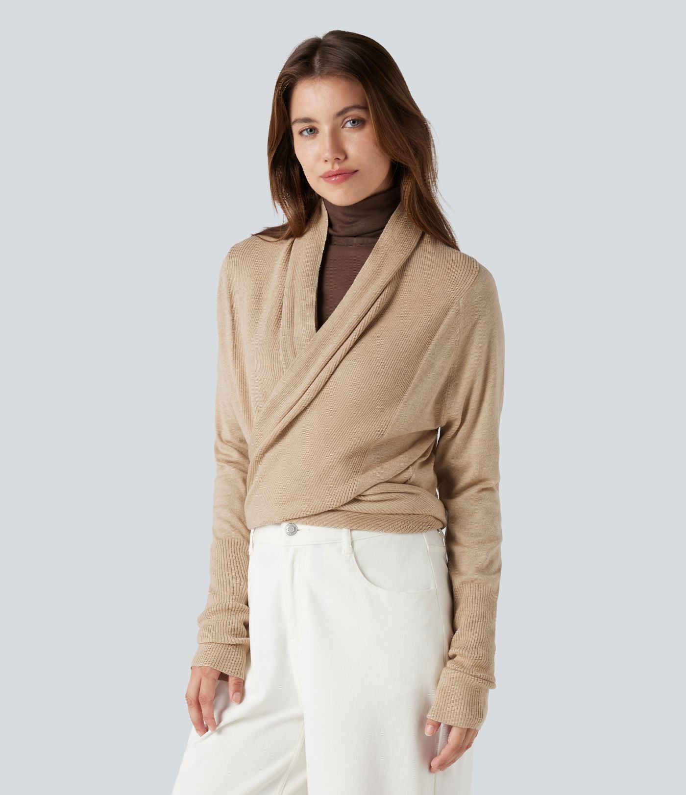 Cardigan drapé manches longues à nœud