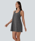 Robe active de yoga mini 2 pièces à encolure en U, dos nu, dos nageur, maille contrastante et poche latérale