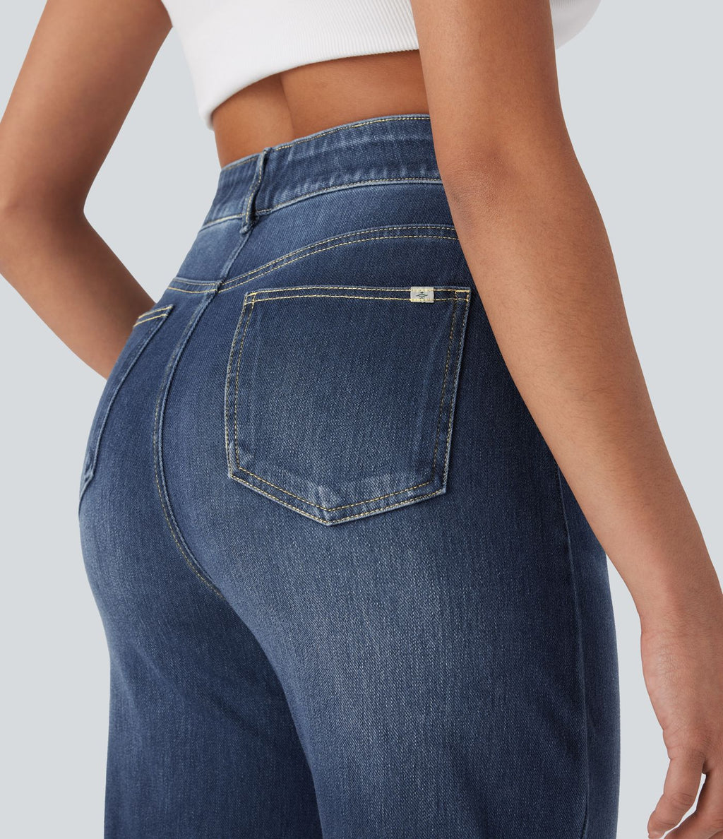 Halara Flex™ Jean casual délavé jambe droite taille haute gainant avec poches