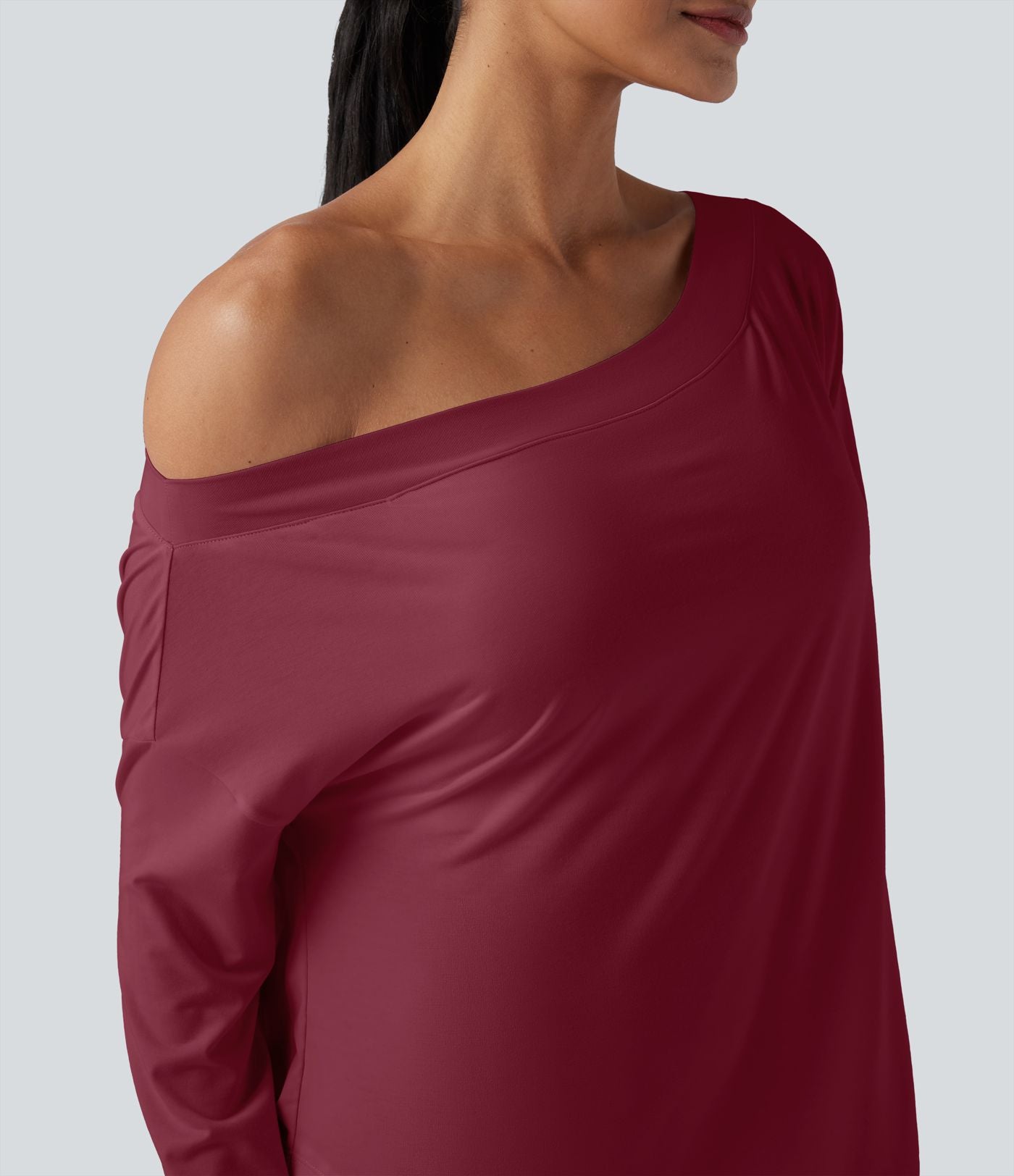 Top de sport yoga une épaule séchage rapide ourlet arrondi asymétrique manches longues avec trous pouces - Brassière intégrée