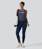 Débardeur de sport côtelé col rond color block avec découpe à l'avant