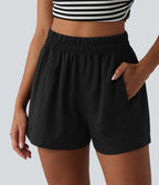 Short ample décontracté taille haute en lyocell et lin mélangés, avec poches