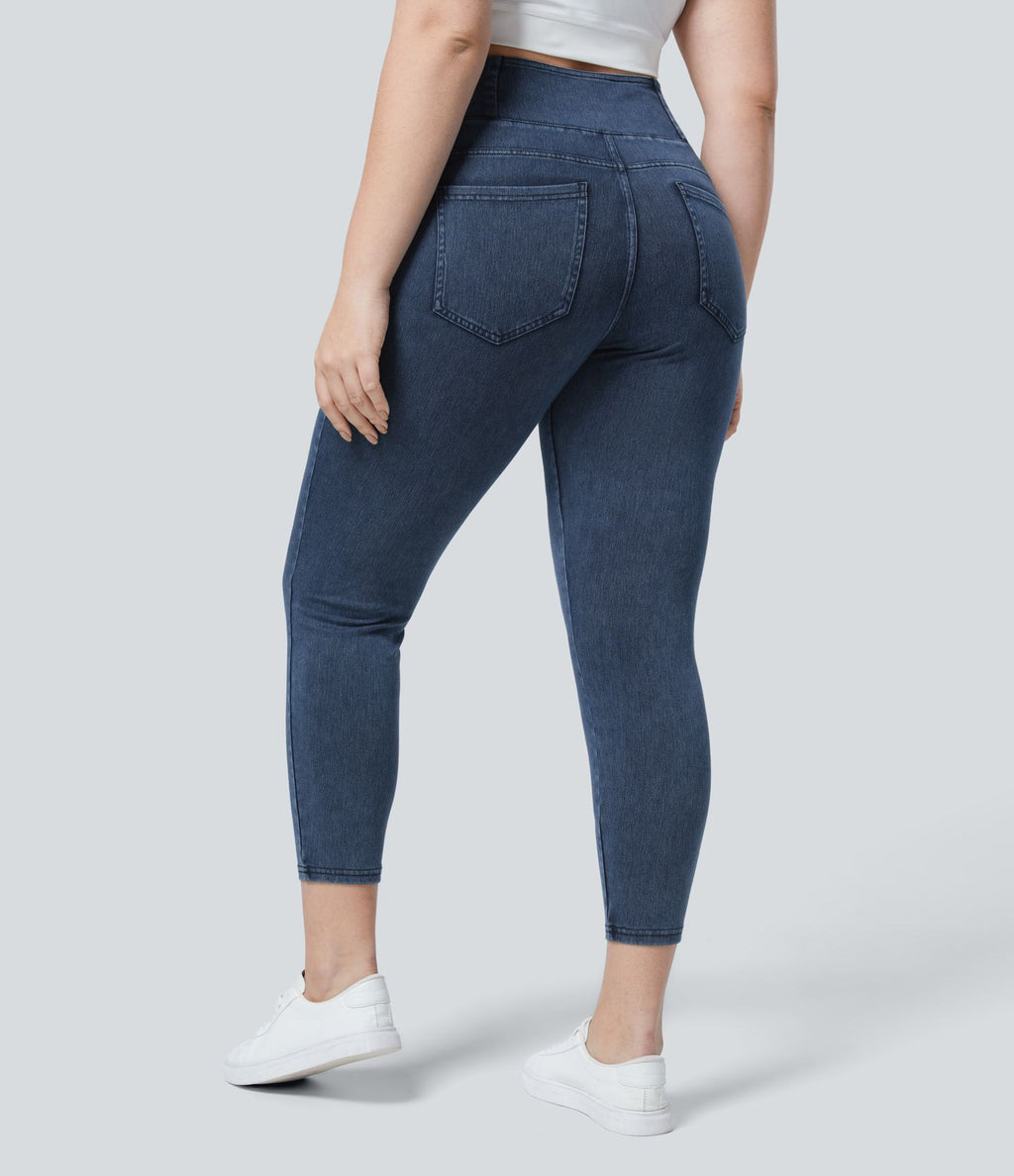 Halara Flex™ Legging Travail  7/8 Taille Croisée en Denim Tricot Extensible Taille Haute Poches Multiples Grande Taille
