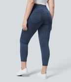 Halara Flex™ Legging Travail  7/8 Taille Croisée en Denim Tricot Extensible Taille Haute Poches Multiples Grande Taille