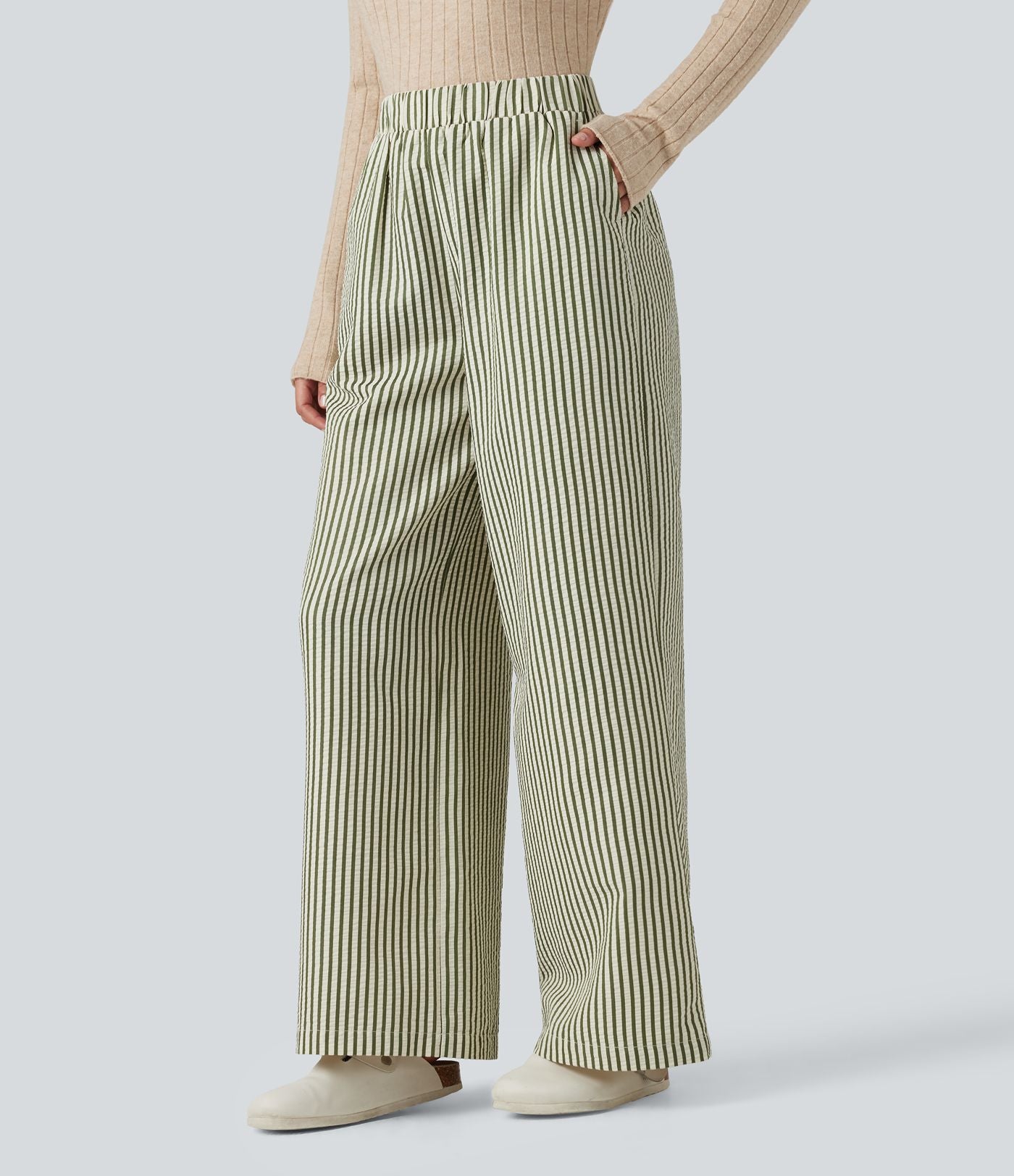 Pantalon d'intérieur ample taille haute à rayures avec poches