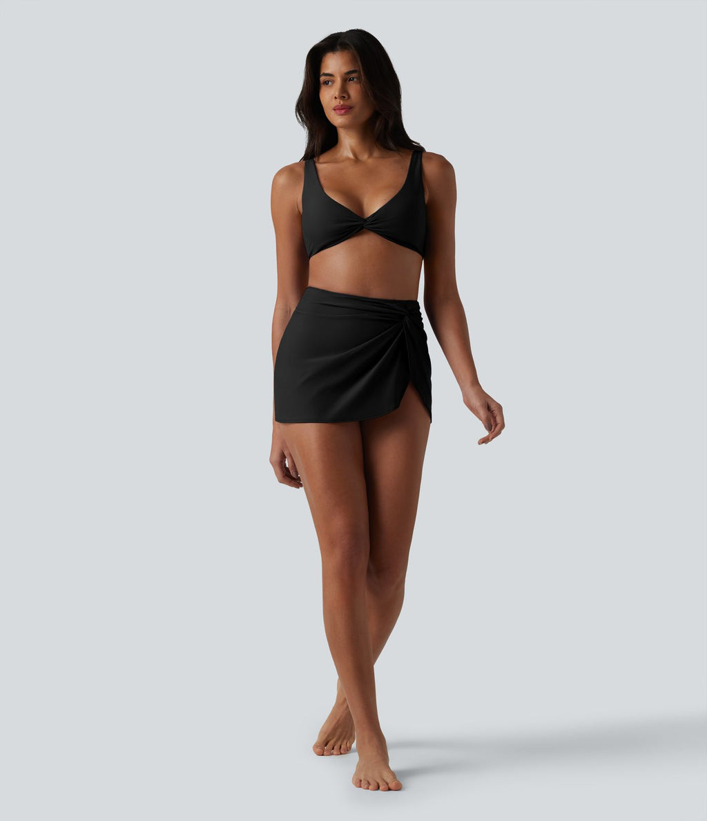 Bas de bikini 2-en-1 taille haute ourlet asymétrique avec poches