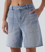 Short en jean Halara Flex™ mi-taille ample délavé décontracté avec poches