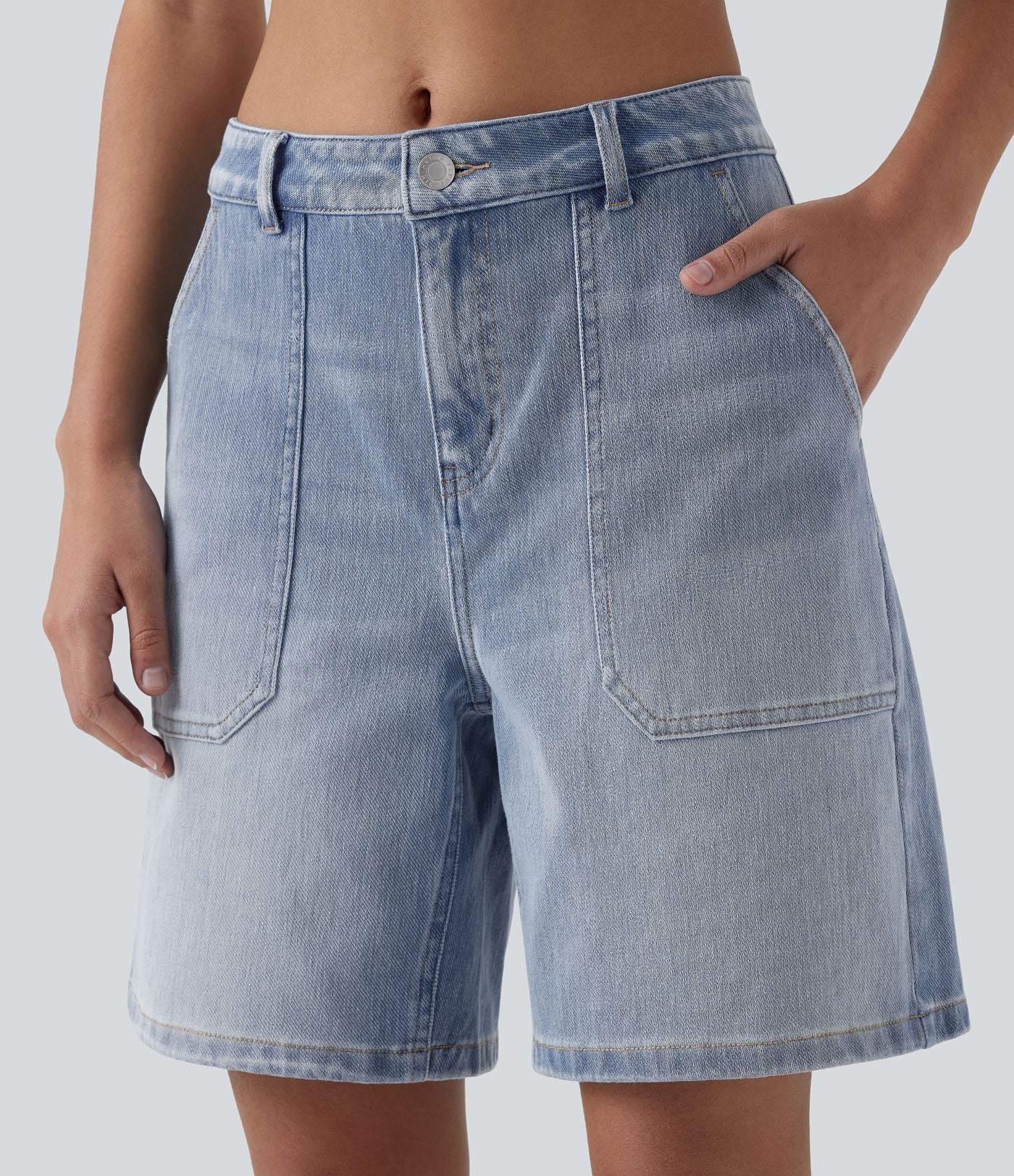 Short en jean Halara Flex™ mi-taille ample délavé décontracté avec poches