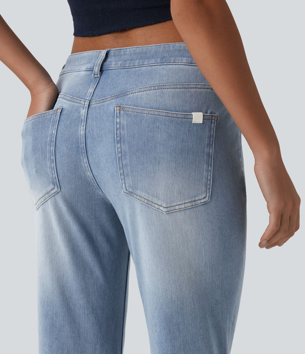 Halara Flex™ Jean évasé décontracté délavé taille basse avec poches