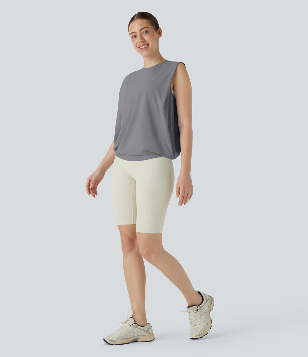 Débardeur de yoga col rond froncé, tissu rafraîchissant - Protection UPF50+