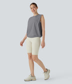 Débardeur de yoga col rond froncé, tissu rafraîchissant - Protection UPF50+