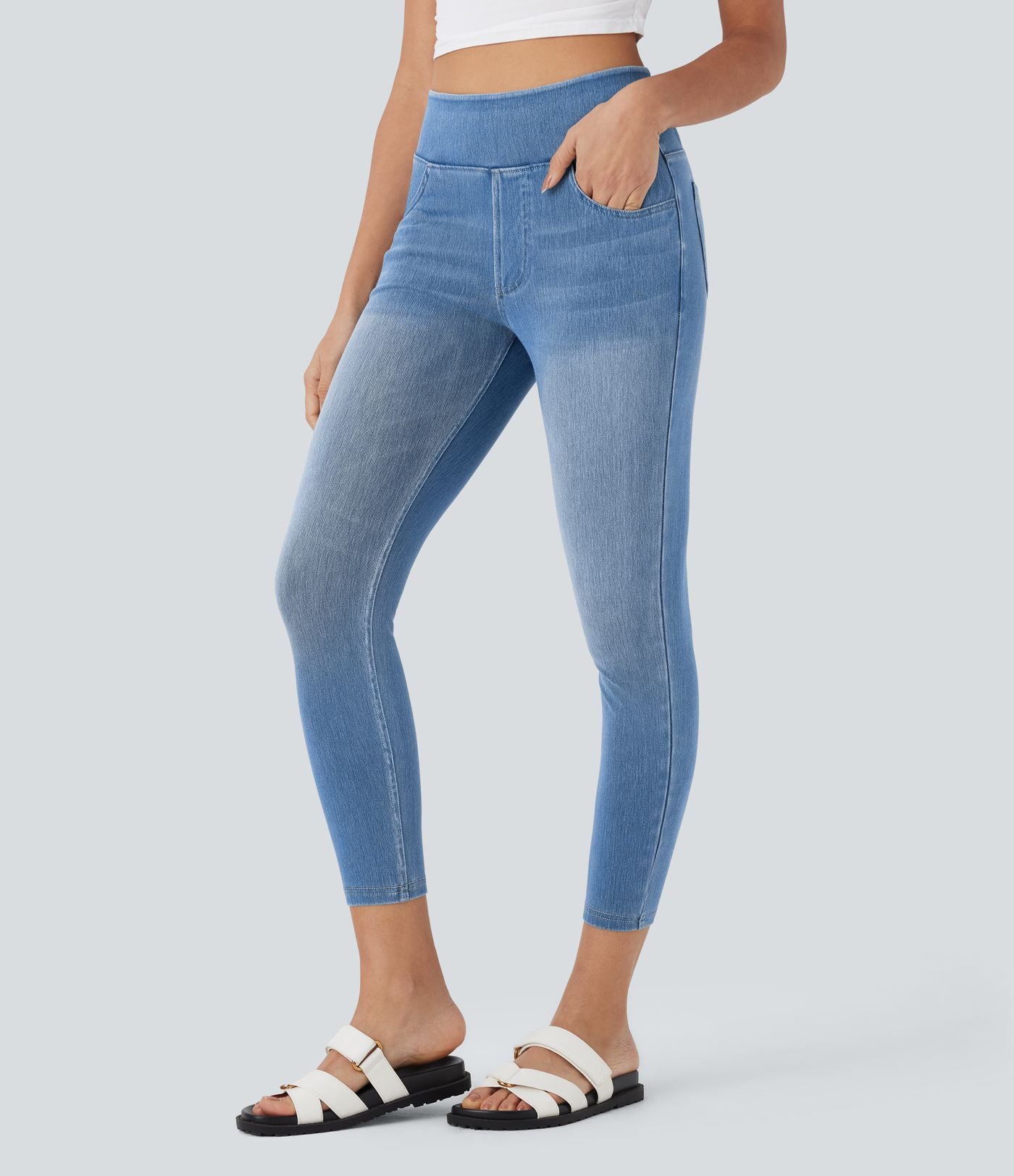 Leggings 7/8 décontractés en denim taille haute avec poches Halara Flex™
