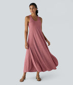 Robe Casual Débardeur Longue Fluide Fendue Dos Nu à Col en U