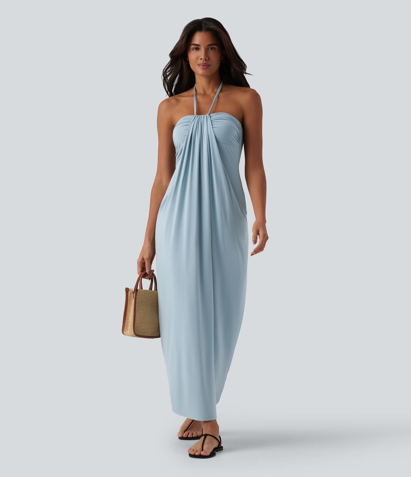Robe longue dos nu col licou avec nœud et poches