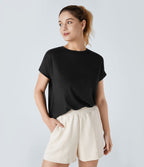 T-shirt Casual Relax à Col Rond Poche Poitrine Ourlet Fendu