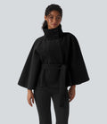 Manteau cape de travail à col montant, manches longues et ceinture