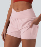 Short de yoga 2-en-1 SoftlyZero™ Airy croisé taille haute 7,5 cm effet frais InstantCool avec poches