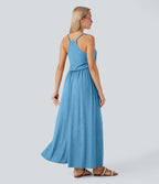 Robe longue fluide type nuisette à bretelles ajustables avec poches