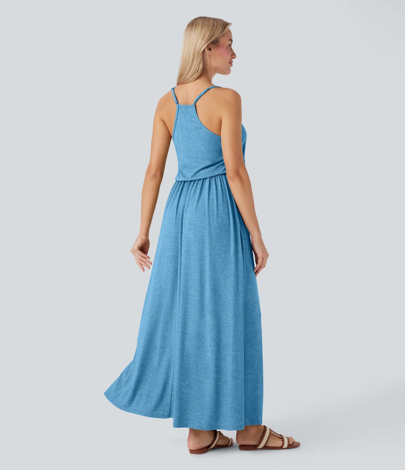 Robe longue fluide type nuisette à bretelles ajustables avec poches
