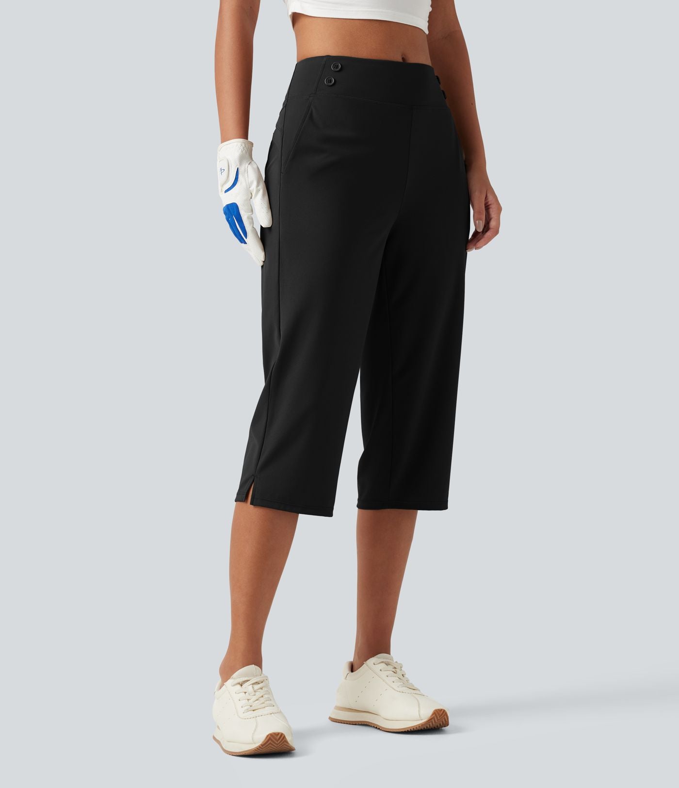 Pantalon de golf capri taille mi-haute avec poches, séchage rapide, protection solaire UPF 40+