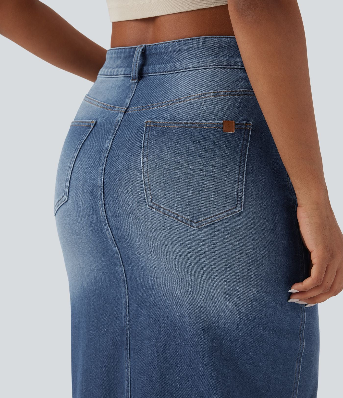 Jupe décontractée denim moulante Halara Flex™ asymétrique taille mi-haute avec fente et poches
