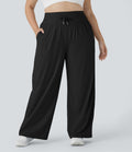 Pantalon large décontracté grande taille à taille haute avec cordon de serrage poches latérales effet frais InstantCool
