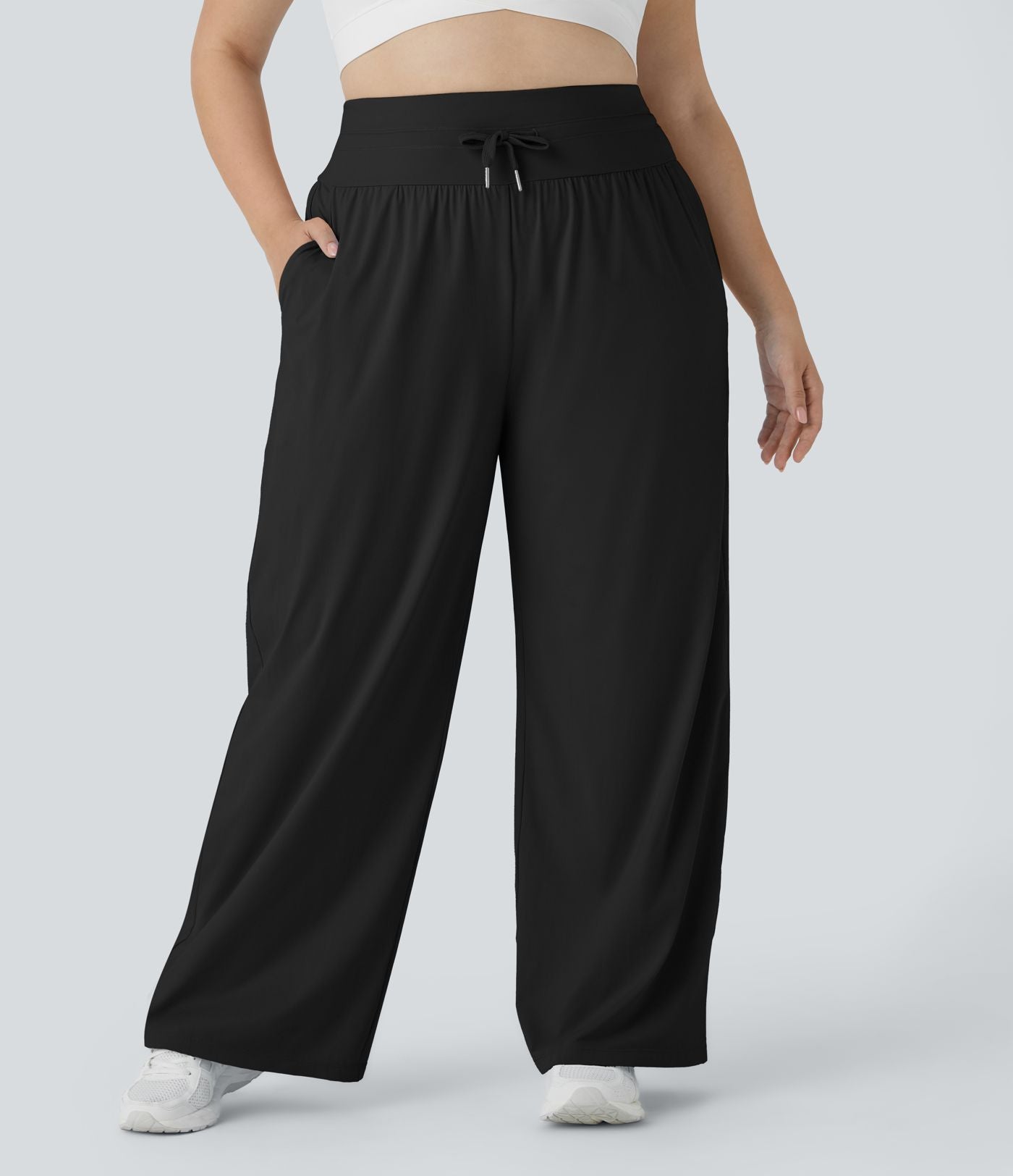 Pantalon large décontracté grande taille à taille haute avec cordon de serrage poches latérales effet frais InstantCool