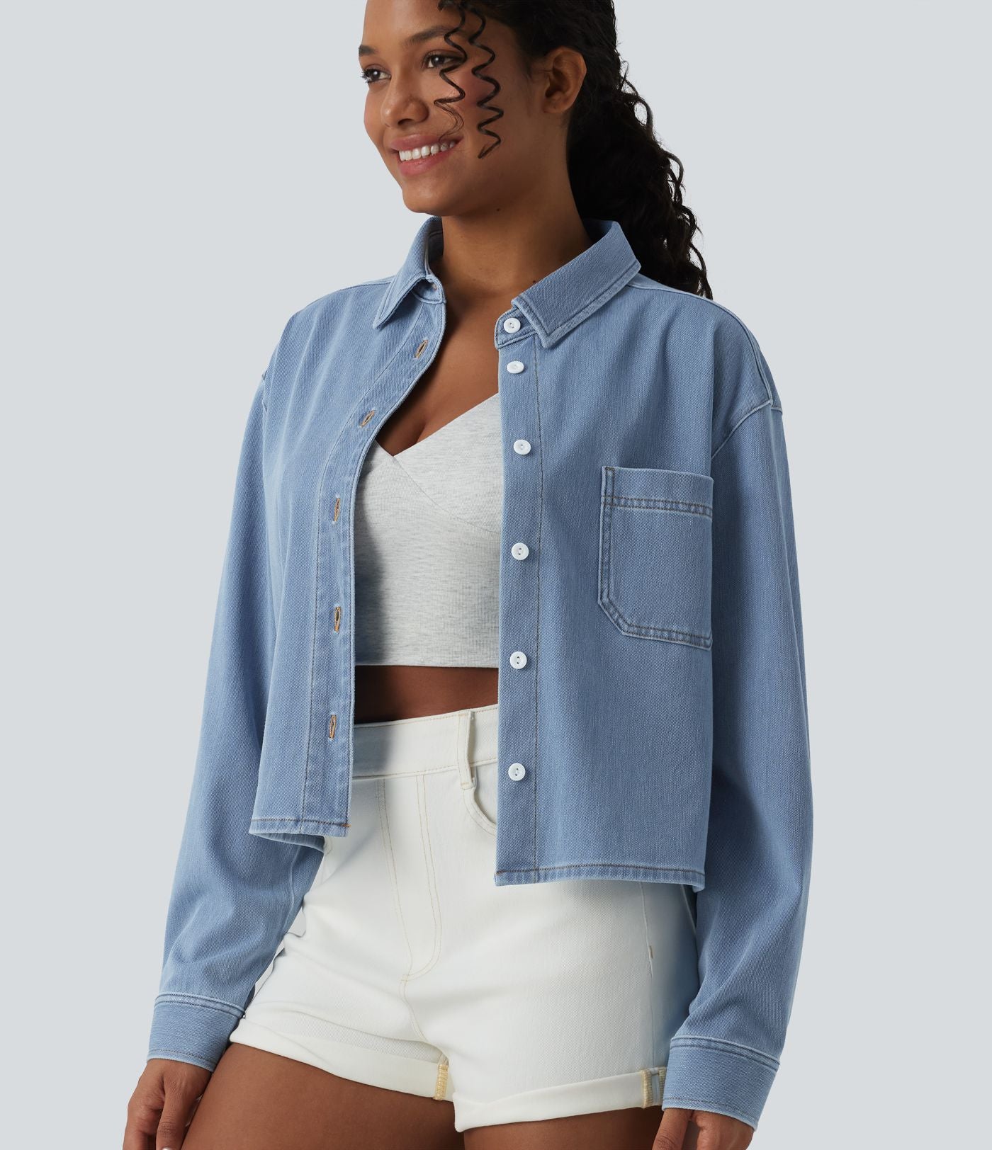 Halara Flex™ Chemise en denim col classique manches longues avec poche