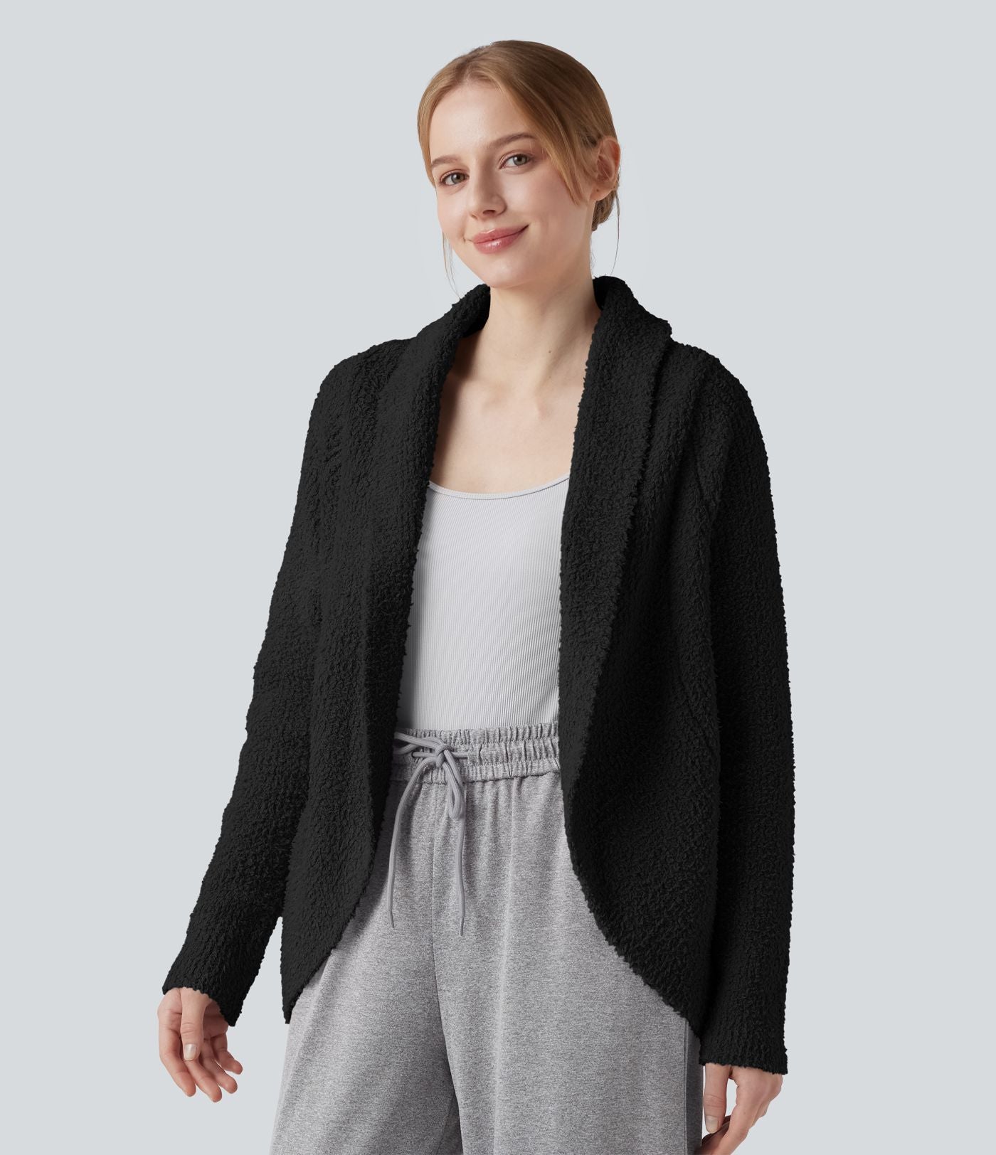 Gilet col châle manches longues raglan