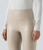 Pantalon 7/8 moulant décontracté polaire gainant taille haute extensible effet cuir avec poches