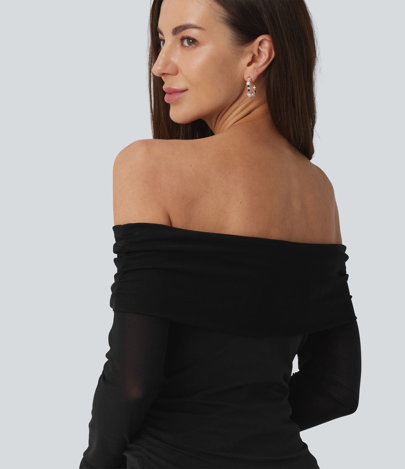 Haut SoftlyZero™ Plush épaules dénudées mesh manches longues