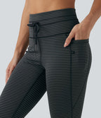 Legging corsaire de yoga taille haute à rayures avec cordon de serrage et poches