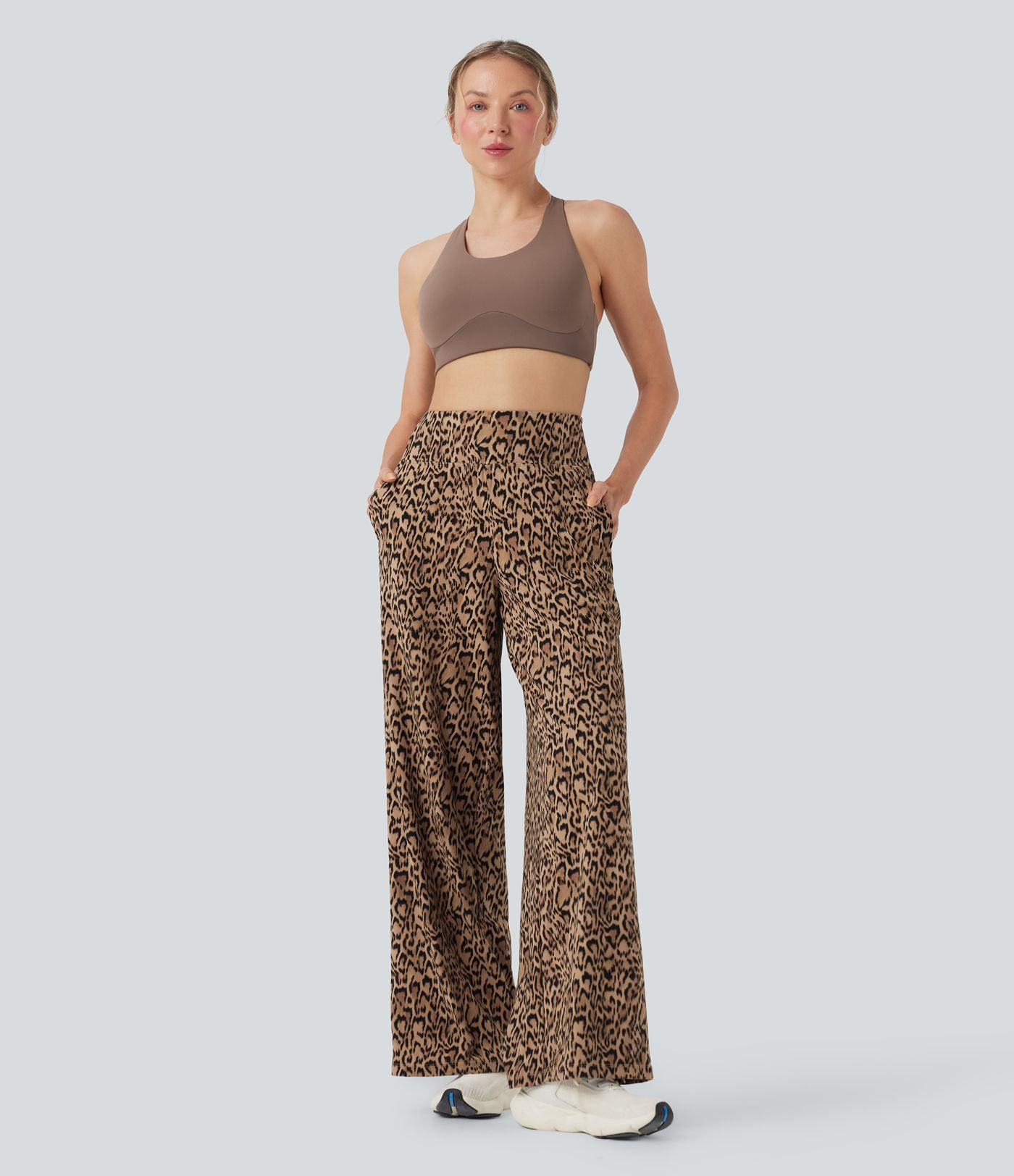 Pantalon de yoga large Halara UltraSculpt™ taille haute imprimé léopard avec poches