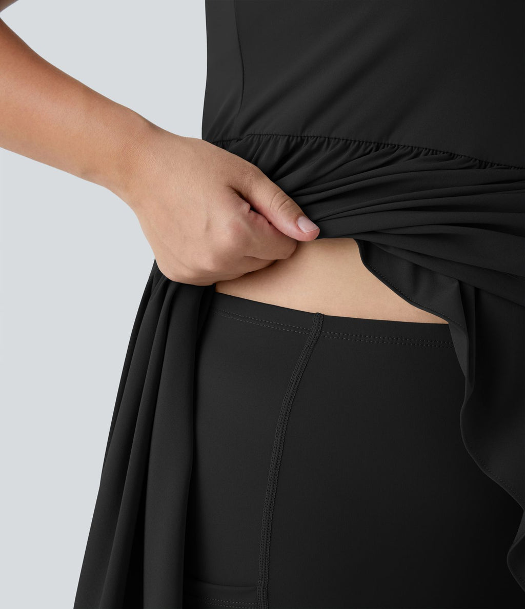 Breezeful ™ Dos Nu Asymétrique Ourlet Croisé 2 Pièces Poche Latérale Fluide Midi Séchage Rapide Casual Robe Grande Taille