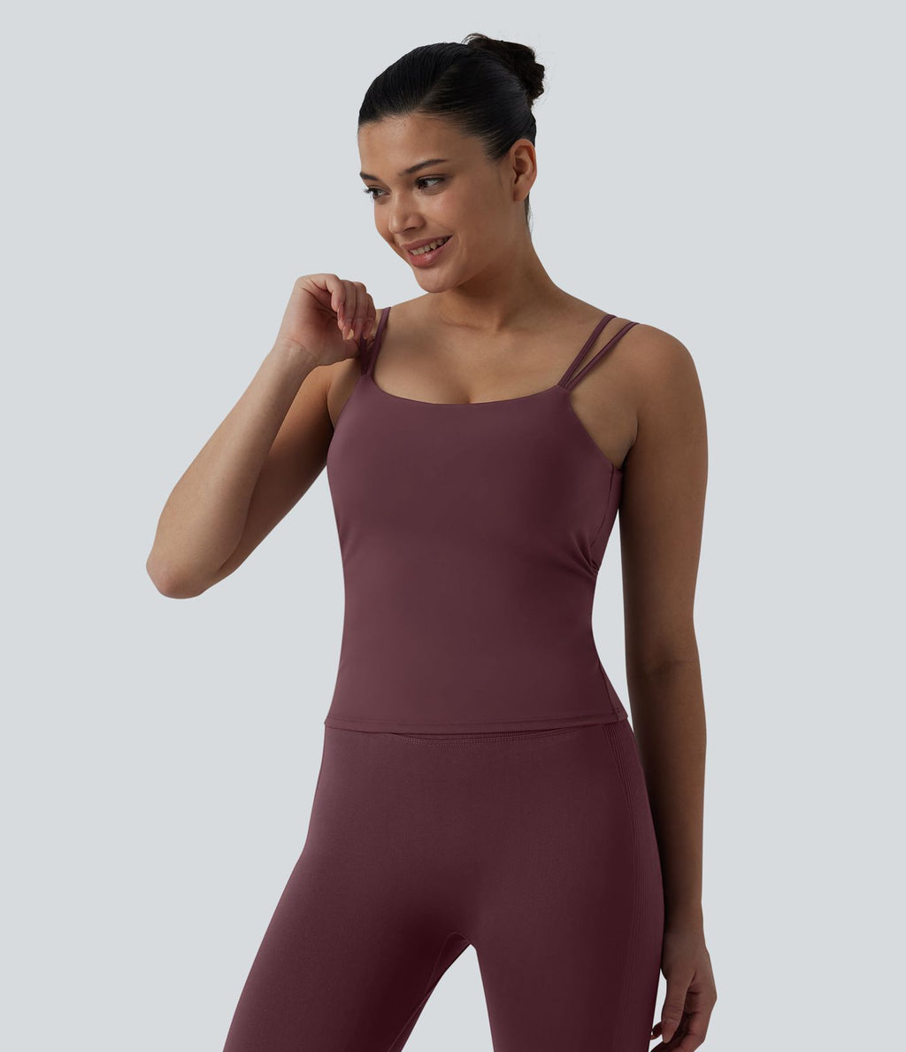 Débardeur court yoga dos nu torsadé doubles bretelles Halara UltraSculpt™ - Longueur allongée