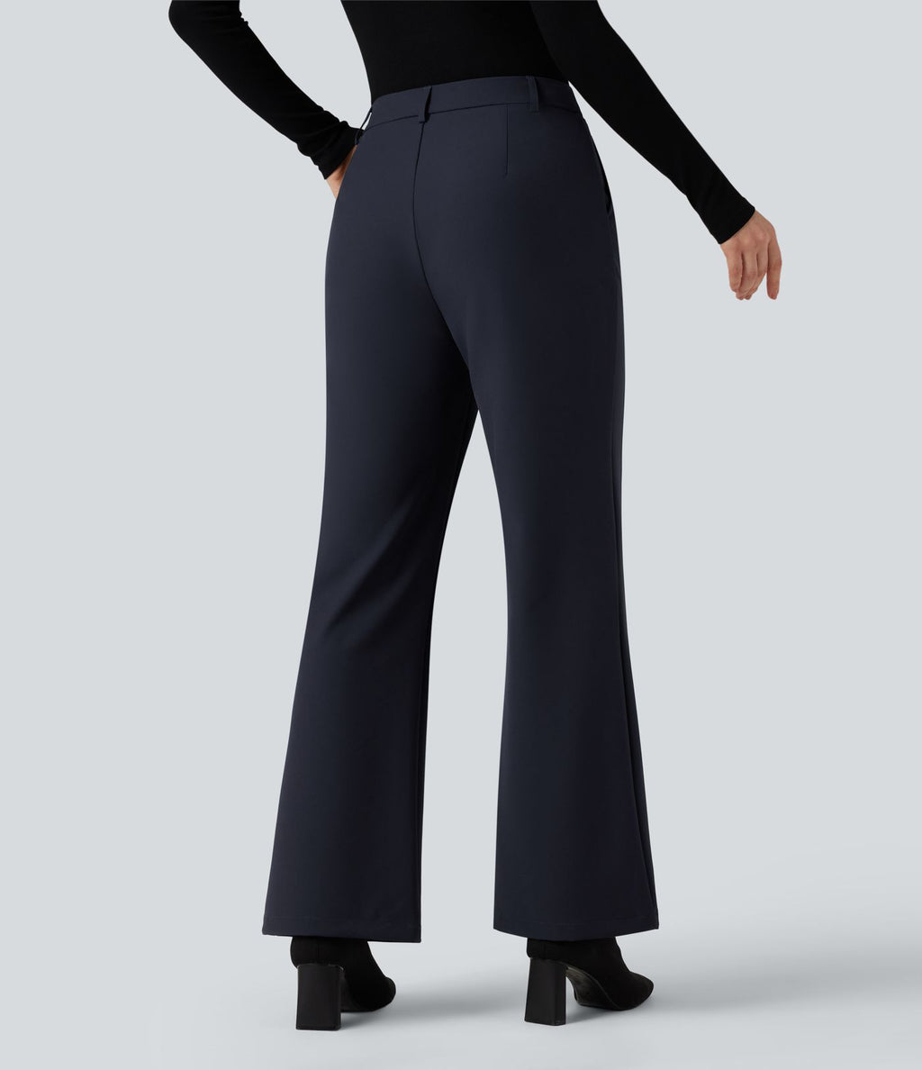 Pantalon tailleur évasé taille haute avec poches